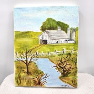 Vintage Landscape Barn Scene Canvas On Wood Oil Painting ‎ Signed P. Doody